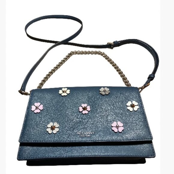 Kate Spade Cameron Convertible Floral Applique Crossbody Bag in Petrol Blue NWOT - Picture 1 of 11